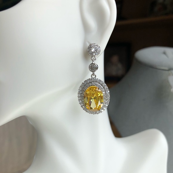 Dazzling Cubic Zirconia Dangle Earrings Yellow Available - Picture 6 of 6